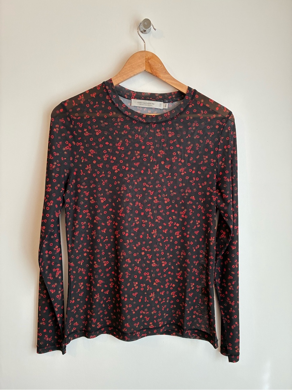 Simons Contemporaine Floral Mesh Long Sleeve Sheer Top M